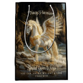 白翼ユニコーン神話的海ファンタジー馬 ミディアムペーパーバッグ (正面)