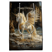 白翼ユニコーン神話的海ファンタジー馬 ミディアムペーパーバッグ (裏面)