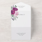 白背景にピンクとフクシアのバラのQRコード オールインワン招待状 (外側)