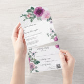 白背景にピンクとフクシアのバラのQRコード オールインワン招待状 (貼ってはがせる)