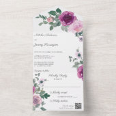 白背景にピンクとフクシアのバラのQRコード オールインワン招待状 (内側)