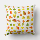 白背景に映える黄金色、緑色、オレンジ色の美しい秋の落ち葉 クッション (裏面)