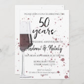 白背景に赤ワインのグラスの水彩画 招待状 (正面/裏面)