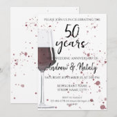 白背景に赤ワインのグラス 水彩 招待状 (正面/裏面)