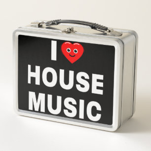 白背景に黒で"I LOVE HOUSE MUSIC" メタルランチボックス