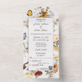 白背景にQRコード付きのニュートラルカラーの野の花 オールインワン招待状 (内側)