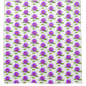 白背景のすみれ色の蓮の花と蓮の葉 シャワーカーテン (正面)