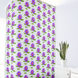 白背景のすみれ色の蓮の花と蓮の葉 シャワーカーテン