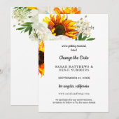 白背景のひまわり花飾り  日程変更の詳細を変更する 招待状 (正面/裏面)