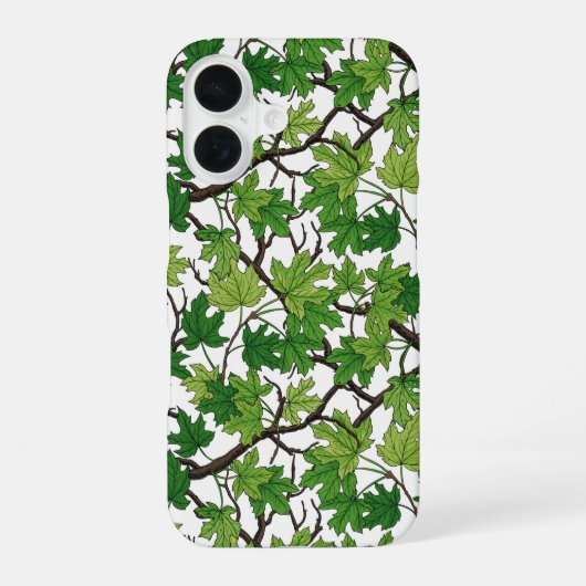 白背景のカエデの葉 iPhone 16ケース (裏面)