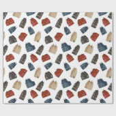 白背景のカラフルな建物のクリスマスパターン ラッピングペーパー (フラット)