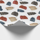 白背景のカラフルな建物のクリスマスパターン ラッピングペーパー (角)