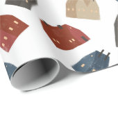 白背景のカラフルな建物のクリスマスパターン ラッピングペーパー (ロールコーナー)