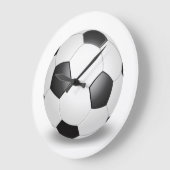 白背景のサッカーボール ラージ壁時計 (傾斜)