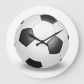 白背景のサッカーボール ラージ壁時計 (正面)