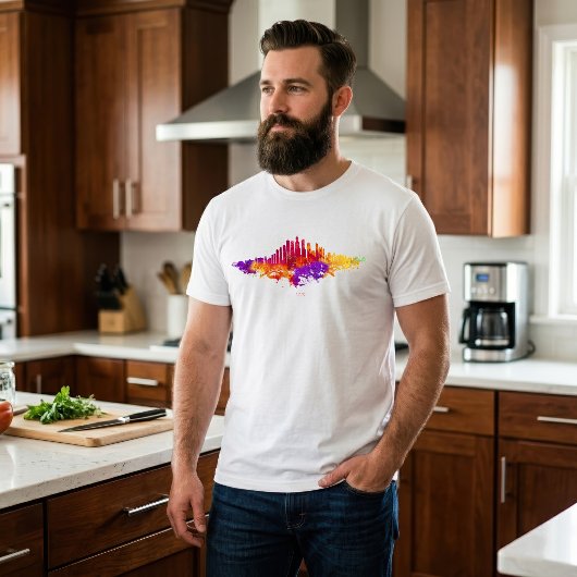 白背景のシカゴのスカイライン水彩アート Tシャツ