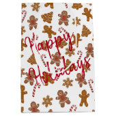 白背景のジンジャーブレッドクッキーとキャンディーケーン ミディアムペーパーバッグ (正面)