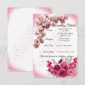 白背景のピンクの花の結婚式詳細カード エンクロージャーカード (正面/裏面)