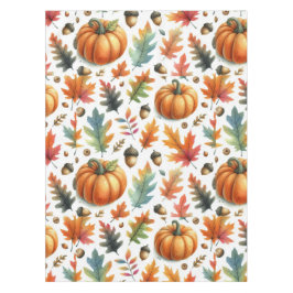 白背景のフェスティブな秋のカボチャと葉 テーブルクロス