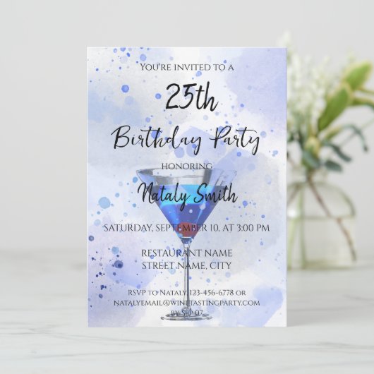 白背景のブルーマルティーニカクテル 招待状 (スタンド正面)