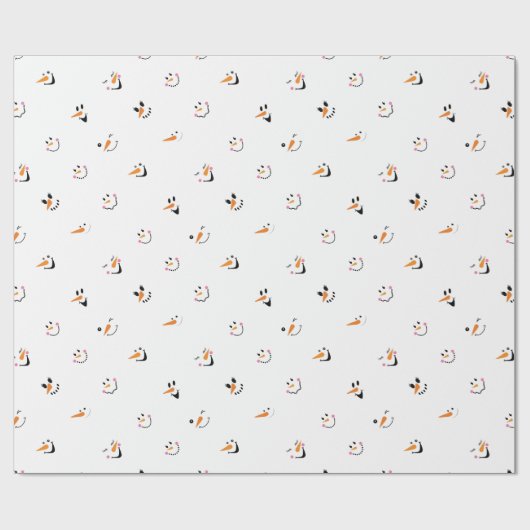 白背景のユーモラスな雪だるまの顔のパターン ラッピングペーパー (フラット)