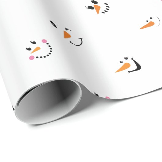 白背景のユーモラスな雪だるまの顔のパターン ラッピングペーパー (ロールコーナー)