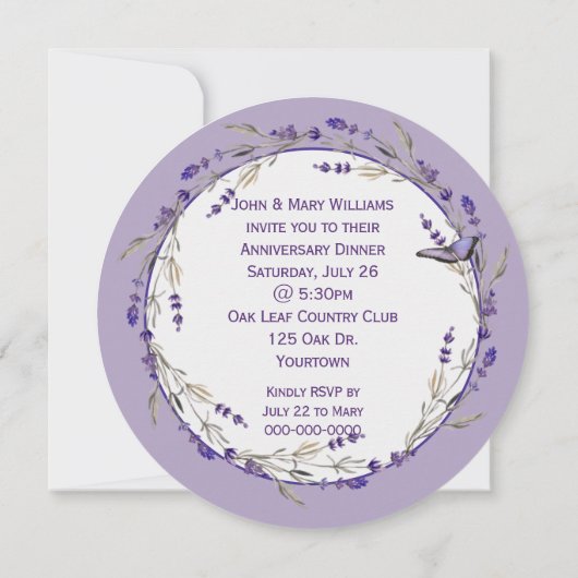 白背景のラベンダーアニバーサリーリース 招待状 (裏面)