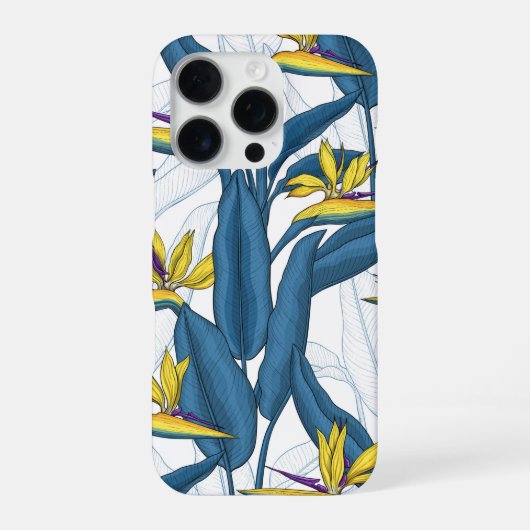 白背景の極楽鳥の花 iPhoneケース (裏面)