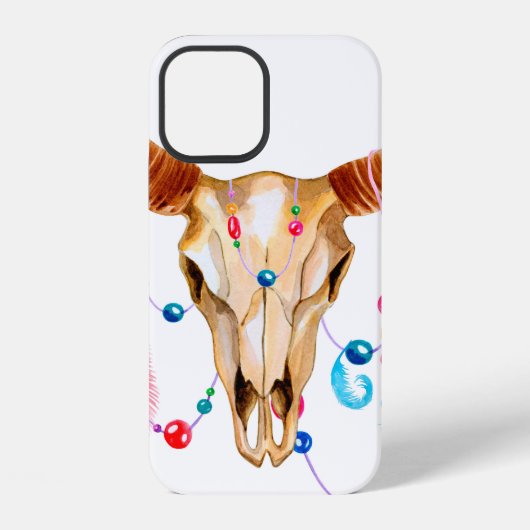 白背景の水彩ドクロ iPhoneケース (裏面)