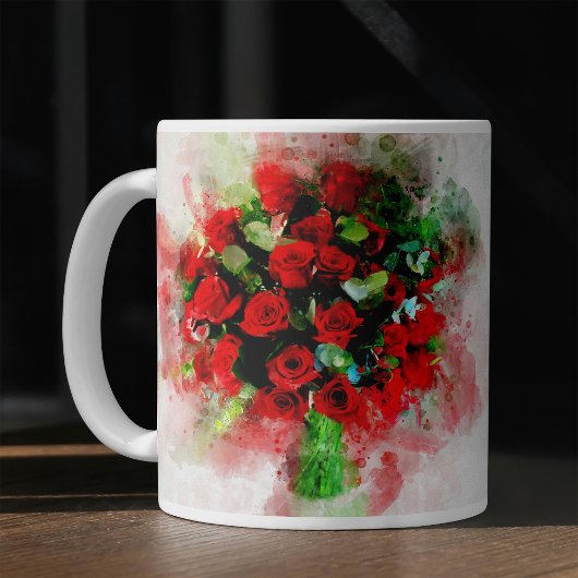 白背景の水彩赤バラの花束 コーヒーマグカップ