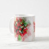 白背景の水彩赤バラの花束 コーヒーマグカップ (正面左)