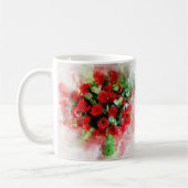 白背景の水彩赤バラの花束 コーヒーマグカップ (左)
