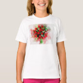 白背景の水彩赤バラブーケ Tシャツ (正面)