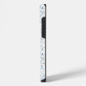 白背景の灰色と青の葉のボタニカル水彩画 iPhoneケース (左側面)