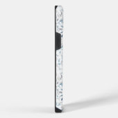 白背景の灰色と青の葉のボタニカル水彩画 iPhoneケース (右側面)