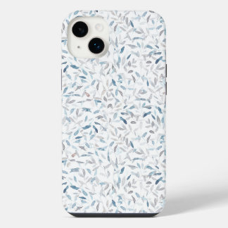 白背景の灰色と青の葉のボタニカル水彩画 iPhone 14 PLUSケース