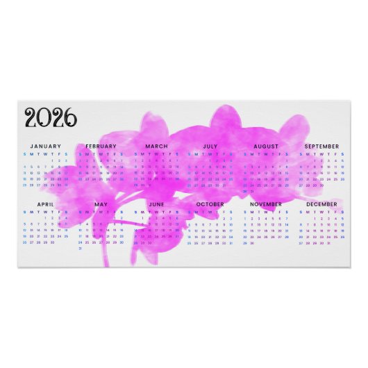 白背景の蘭 2026年カレンダー ポスター (正面)