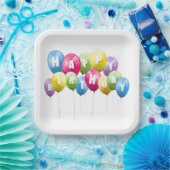 白背景の誕生日パーティーバルーン ペーパープレート (パーティー)