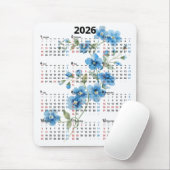 白背景の青い花 2026年カレンダー マウスパッド (マウス)
