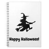 白背景の黒魔女 - ハッピーハロウィン ノートブック (正面)