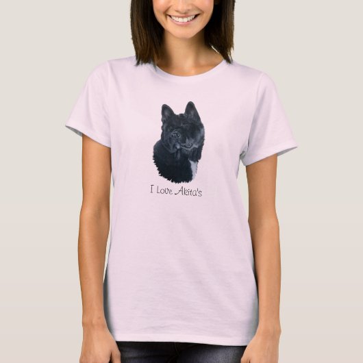 白胸の犬を持つ黒秋田 Tシャツ (正面)