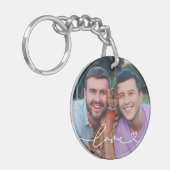 白脚本の愛とハートカスタム写真 キーホルダー (正面左)