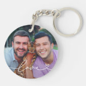 白脚本の愛とハートカスタム写真 キーホルダー (裏面)