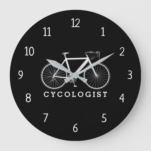 白自転車を備えた嚢胞学者文字 ラージ壁時計 (正面)