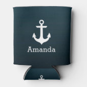 白航海のいかり青グラデーションパーソナライズされた名 缶クーラー (正面)