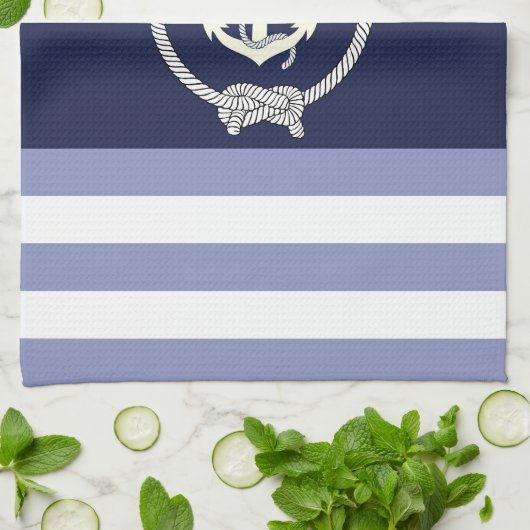 白航海のいかり/ネイビーノット/青/白ストライプ色 キッチンタオル (折り畳み)