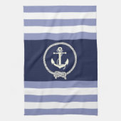 白航海のいかり/ネイビーノット/青/白ストライプ色 キッチンタオル (縦)