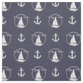 白航海のいかり/白シルボートシルエット ファブリック