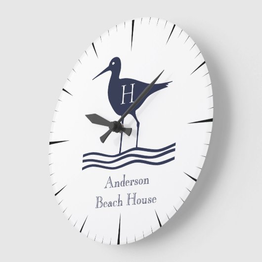 白航海のいサンドパイプネービーブルーコースタルモノグラム ラージ壁時計 (傾斜)