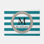 白航海のいロープのストライプ白いパーソナライズされた ドアマット (正面)